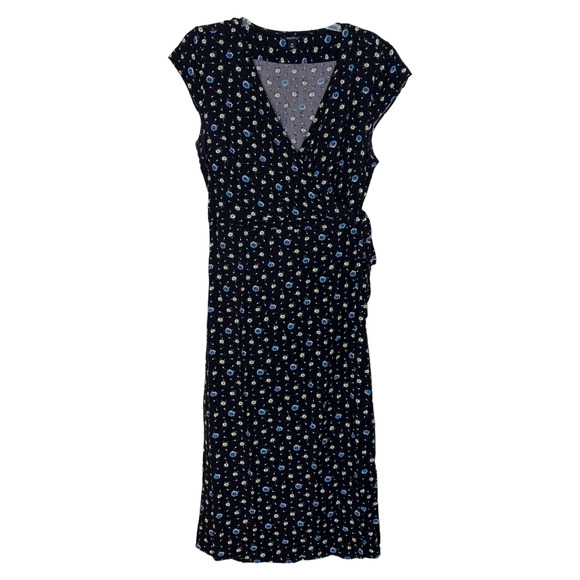 J.CREW Dresses & Skirts - J.Crew Black Floral Wrap Midi Dress Size Medium Cottage Core